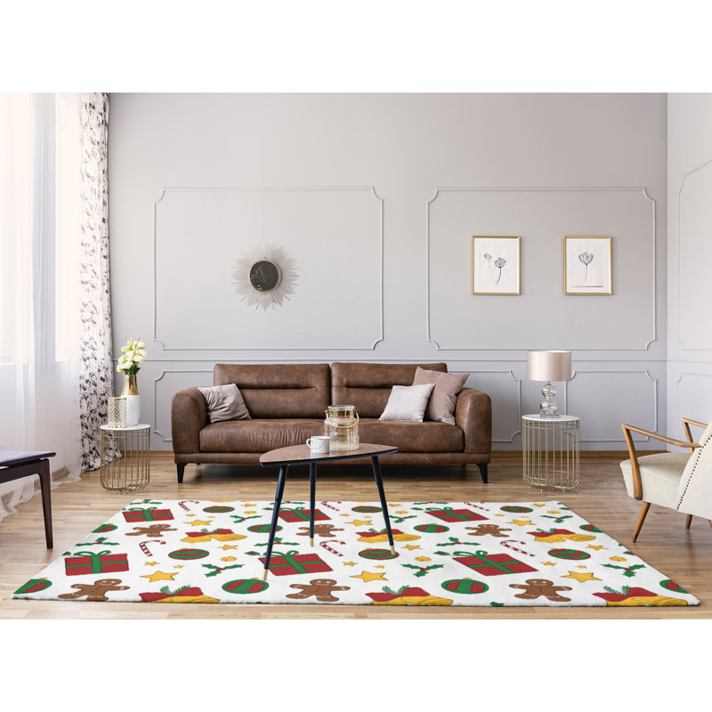 Tapis vert/rouge/jaune fait main, Rectangle 9 pi x 12 pi
