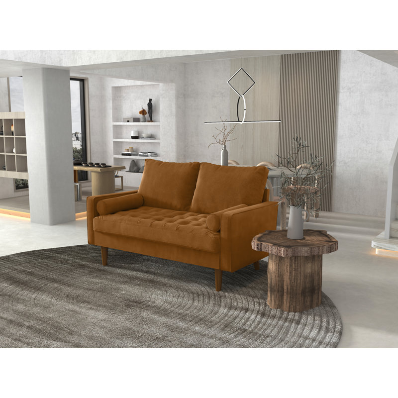 Drus 58" Square Arm Sofa Loveseat, Ginger Velvet