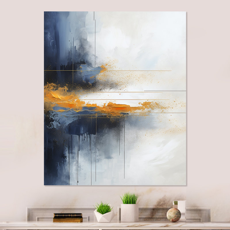Tempête de marbre bleu et jaune VI - art mural abstrait en métal, H 20 po x l 12 po x P 1 po