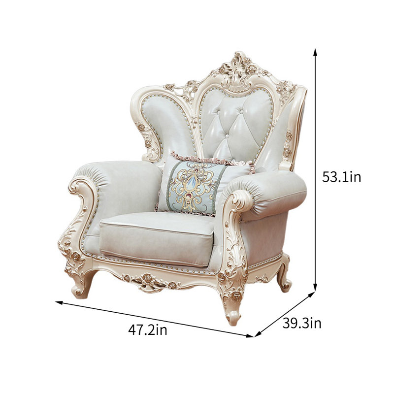 Fauteuil haut de gamme en cuir véritable capitonné européen de 47,2 po de largeur