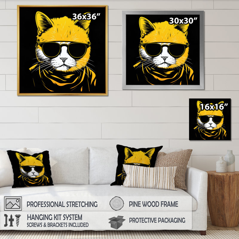 " Cool Cat With Sunglasses I ", Black Single Picture Framed, 30" H x 30" W x 1" D