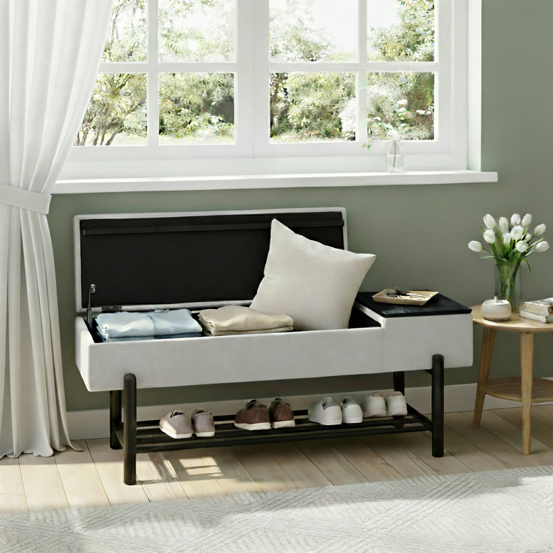 Banc de rangement moderne et minimaliste avec compartiments cachés pour le vestibule, Noir / blanc