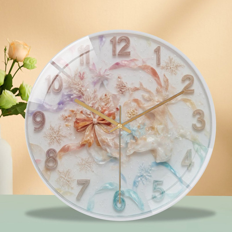 Horloge murale moderne en verre festif-renne-flocons-de-neige-arc