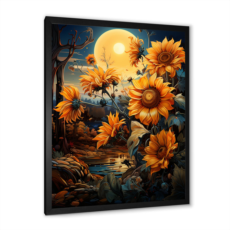 Tournesols enchantés I, Cadre photo noir simple, H 32 po x l 16 po x P 1 po