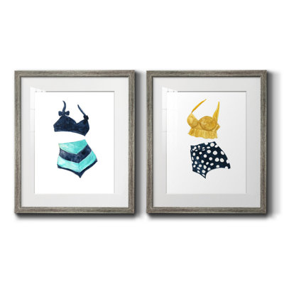Vintage Swimwear III - Matted and Framed Under Acrylic Glass, Set of 2, Large Living Room Wall Art