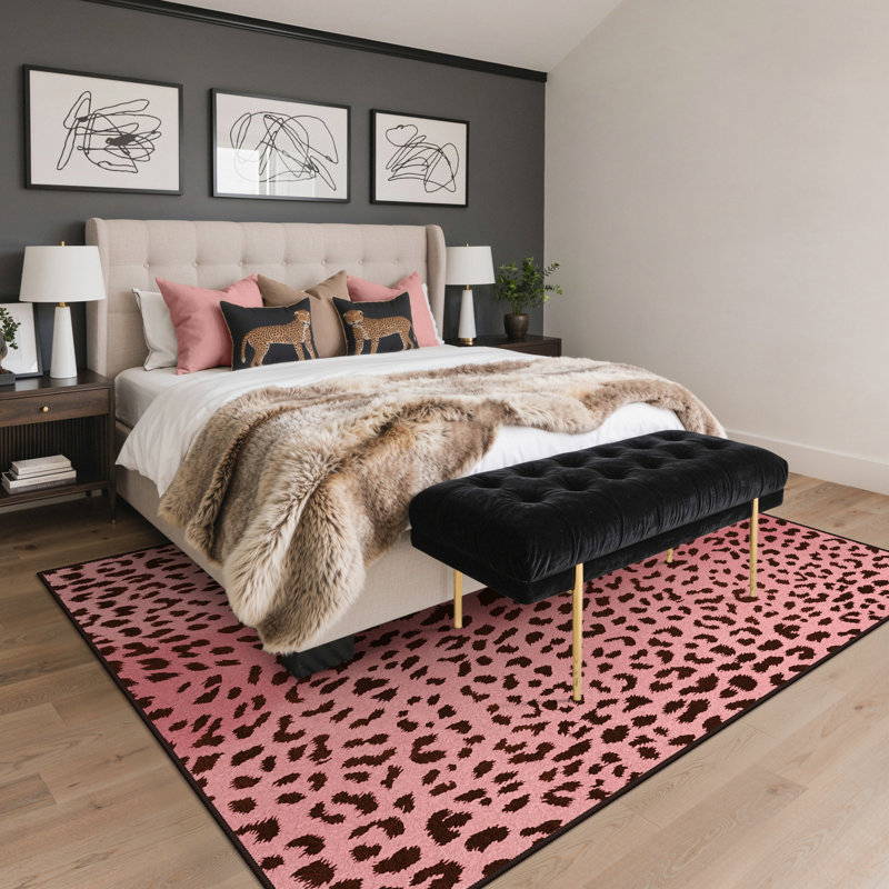 Bioridge Modern Floral Machine Washable Pink Indoor Area Rug with Non-Slip Backing, Rectangle 8' x 10', Black/Pink