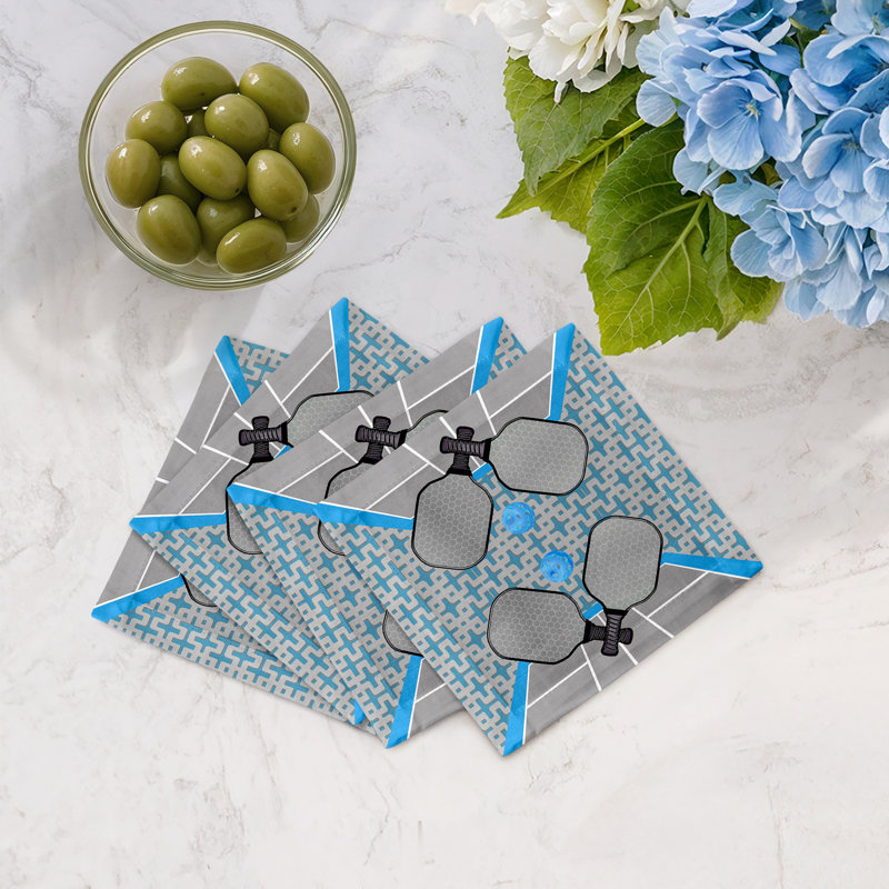 Pickelball Anyone Cotton Sateen Cocktail Napkins, Silver Blue
