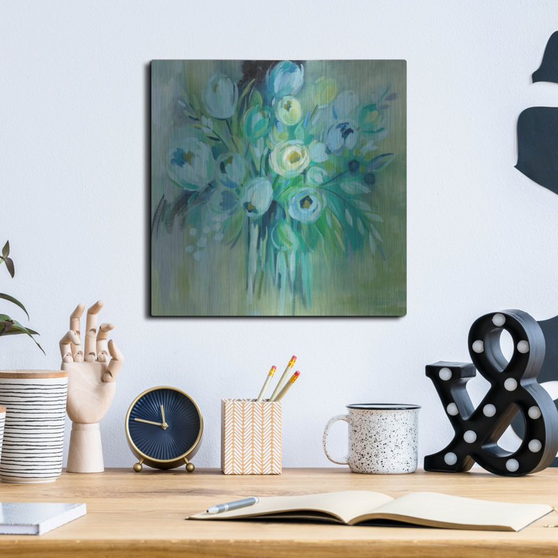 Art mural en métal luxueux «Aurora Borealis Florals» par Silvia Vassileva, art mural en métal, 36 po x 36 po