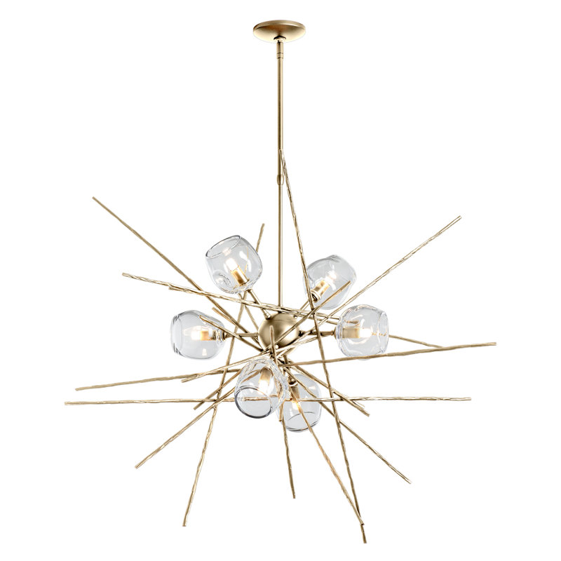 Griffin 6 - Light Chandelier, 56.6" H x 39.2" W x 38.8" D, Thumbprint Clear Glass, Modern Brass