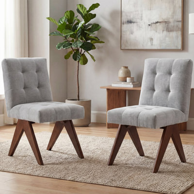 Mid-Century Accent Chair, Upholstered Armless Dining Chairs with Tufted Back and Solid Wood Legs for Living Room or Home Office(Set of 2)