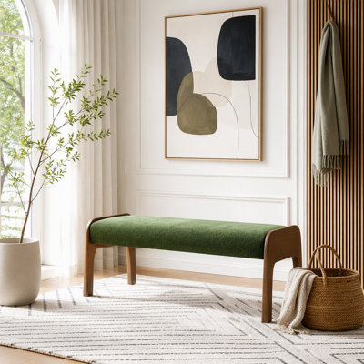 Banc rembourré moderne avec tissu en chenille et pieds en bois