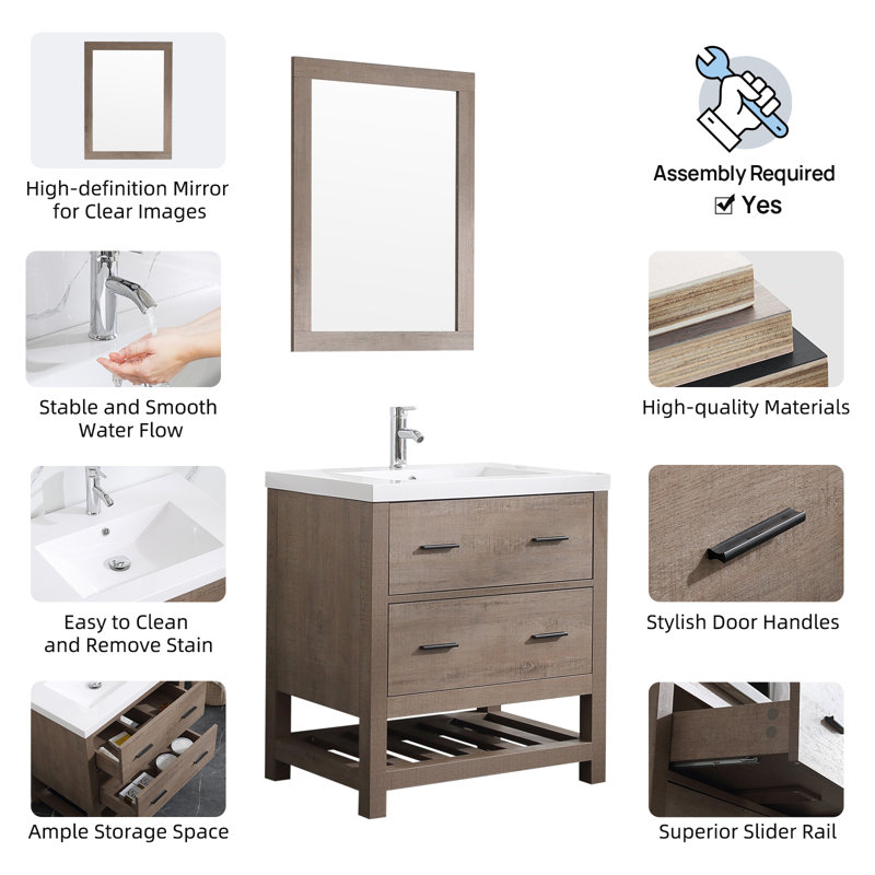 Tulsha 30'' Single Bathroom Vanity with Resin Top