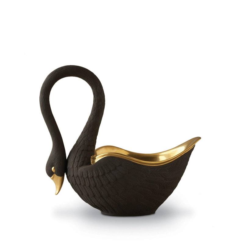 Swan Bowl, Black/Gold, 6.5" H x 4" W x 6.5" D