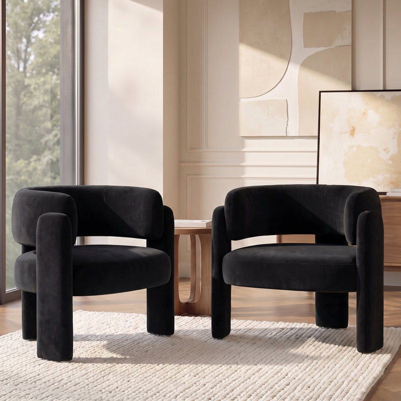 Fauteuil d'appoint demi-tonneau 33 po, Noir, noir, noir, noir