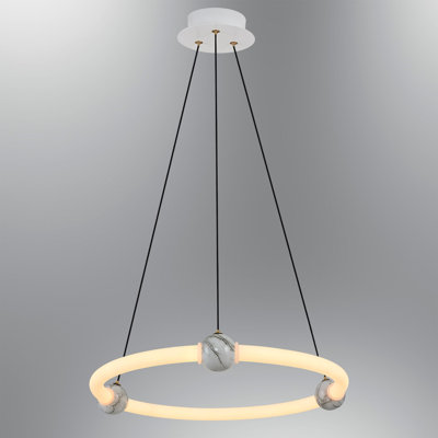 Lustre blanc élégant, structure en métal avec ornement en bois, 4 cm de diamètre x 12 cm de hauteur | DEL intégrée 22 W (3 000 K, 2 200 Lm) | Luminaire moderne pour le salon, la salle à manger et les entrées, décoration intérieure élégante