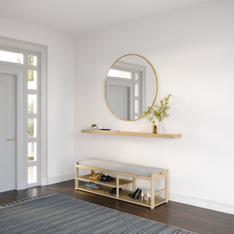 Alma White Oak Wood Floating Shelf, 60", Whitewash Stain