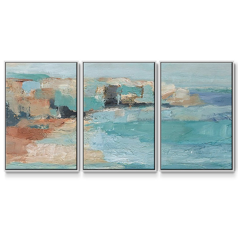 Turquoise Cliff Wall I - Toile encadrée multi-pièces, H 24 po x l 48 po x P 2 po, Blanc