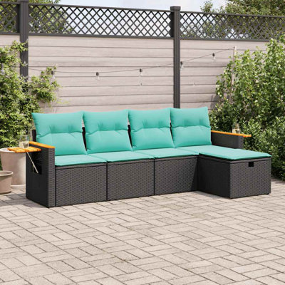 Ensemble de canapé de jardin en rotin PE noir et bleu en acier thermolaqué pour l'extérieur