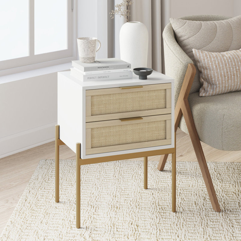 2 - Drawer End Table, White/Gold