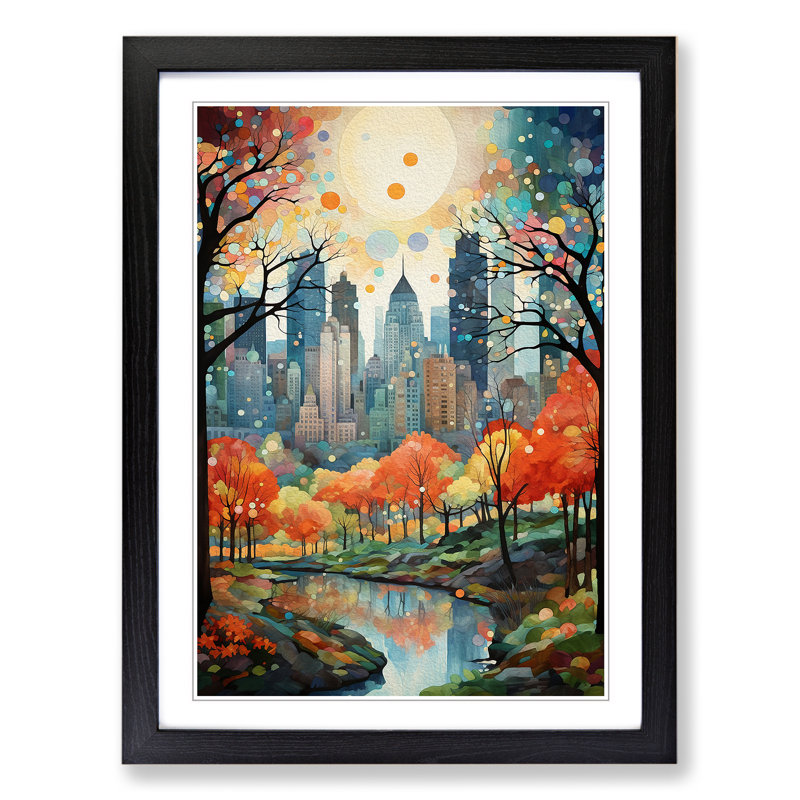 Central Park Neo-Plasticism - Single Picture Frame Print on Wood, 34cm H x 25cm W x 2cm D, Black Framed