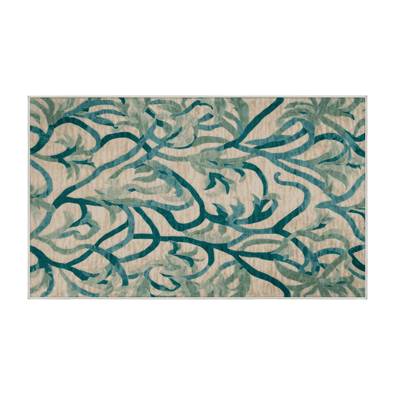 Machine Washable Beige Area Rug, Rectangle 5' x 7'