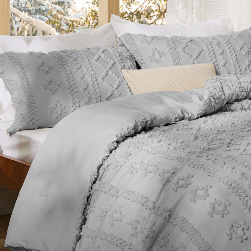 Ensemble d'édredon en microfibre toutes saisons, Édredon simple + 1 Taie décorative, Gris clair