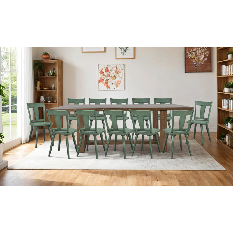 17" Wide Modern Country Farmhouse Wood Dining Room Chairs, Green, 12