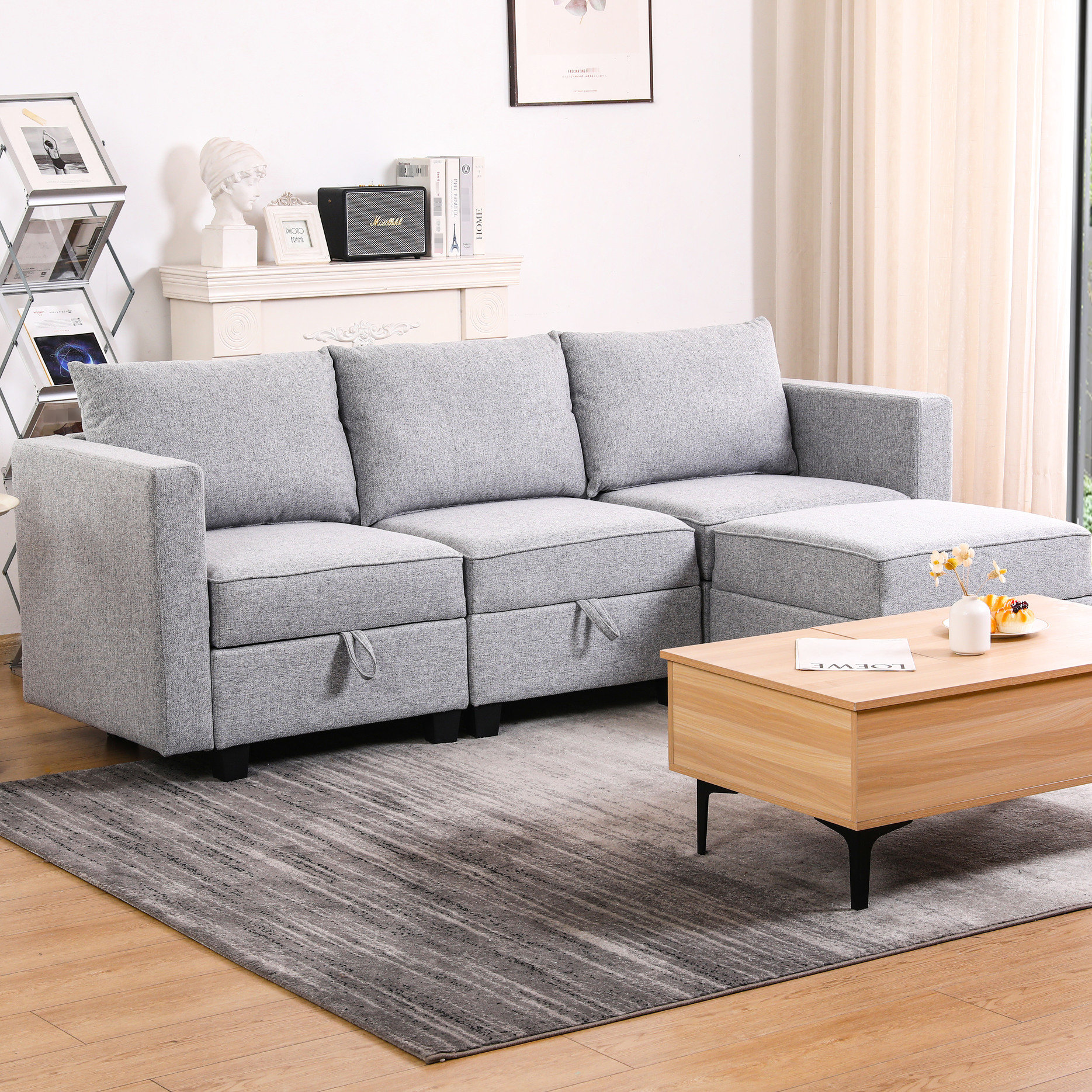Latitude Run® Modular Sectional Couch L Shaped 3 Seater Convertible ...