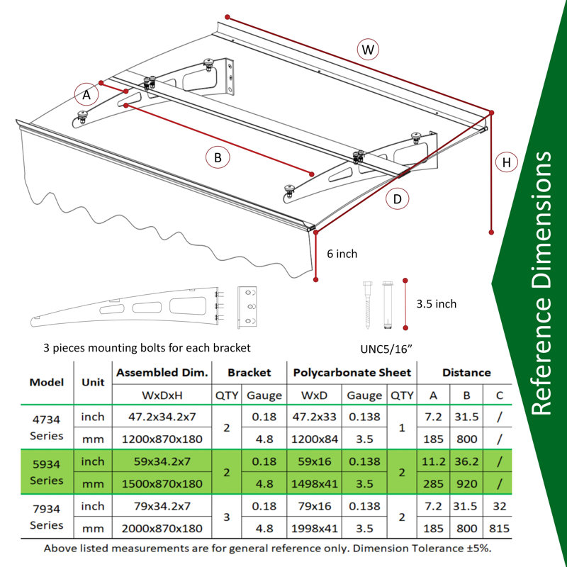 59"x34" Polycarbonate Door Window Awning Canopy with Polyester Valance for Wooden House