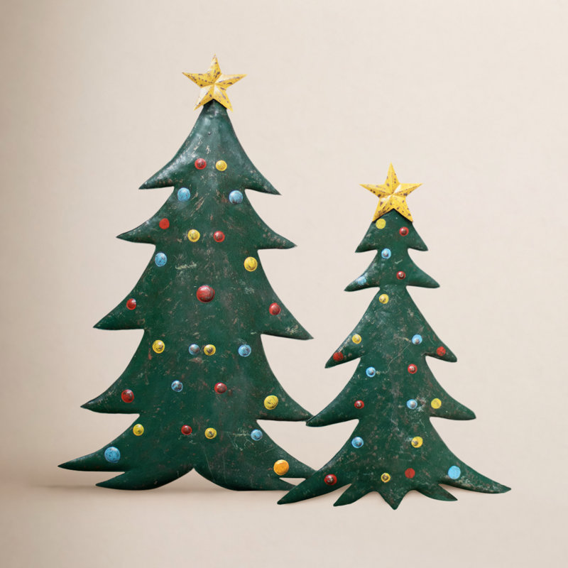  Ensemble de 2 piquets d'arbre de Noël en métal martelé à la main