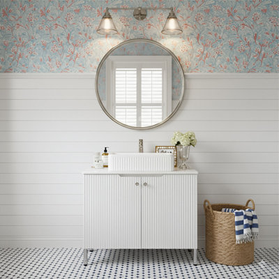 30" Bathroom Vanity With Carrara White Sintered Stone Top & Ceramic Sink, Storage Cabinet With 2 Soft-Close Striped Doors