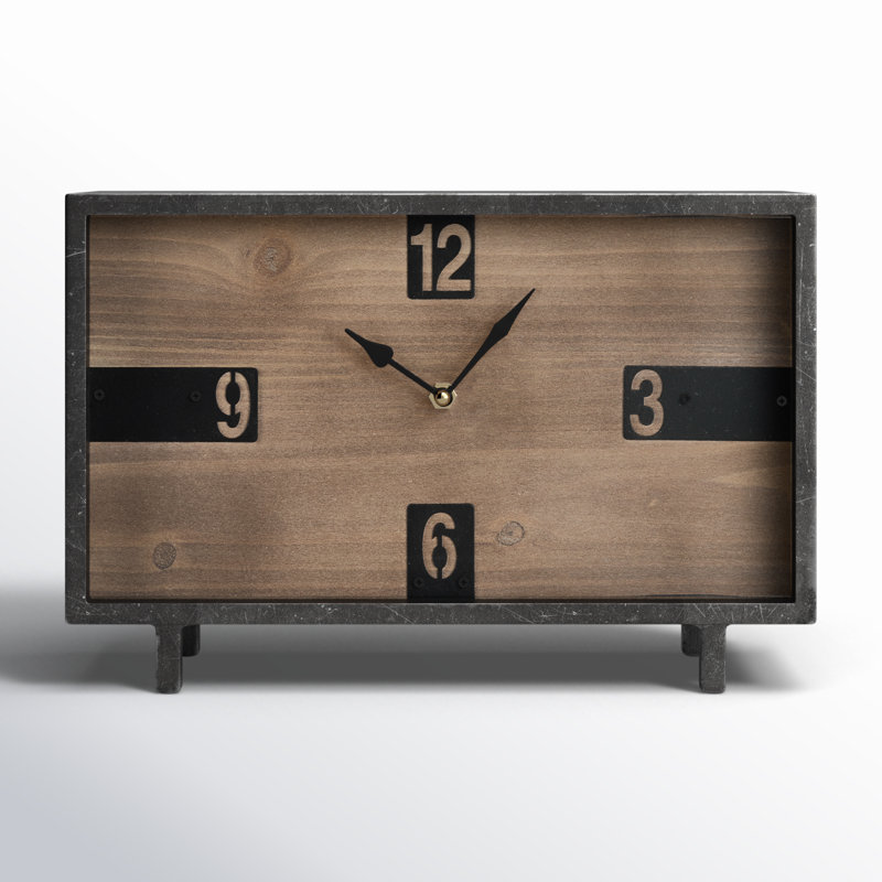 Octavie 13.0L X 4.5W X 8.1H Black Metal And Wood Rectangular Table Clocket