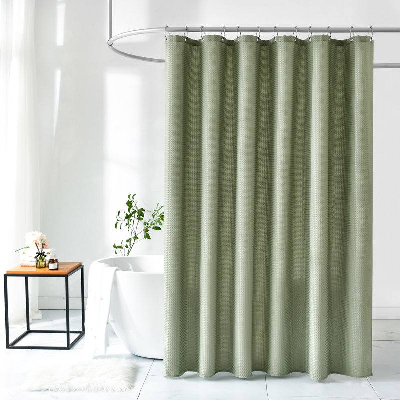 Sulmy Solid Color Shower Curtain with 12 Stainless Steel Hooks Included, Green, 72" H x 72" W