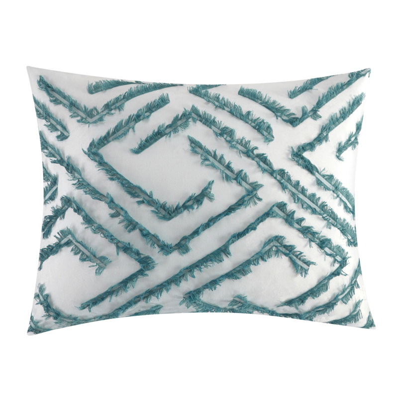 Amelie 6 Piece Geometric Comforter Set, White/Jade, King Comforter + 5 Additional Pieces