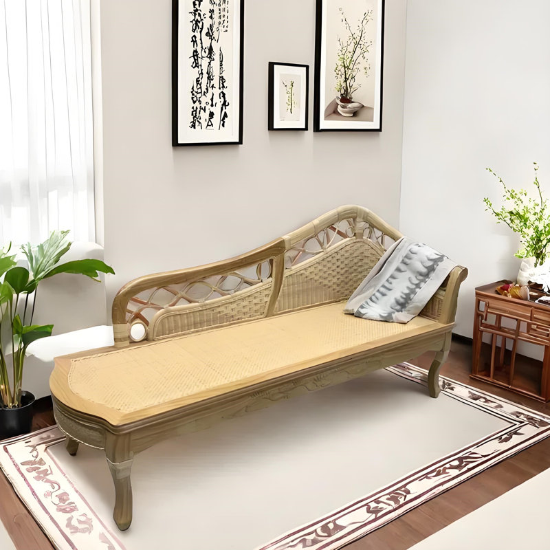 Chaise longue en rotin naturel sculpté en bois massif, Marron clair, Orienté à droite
