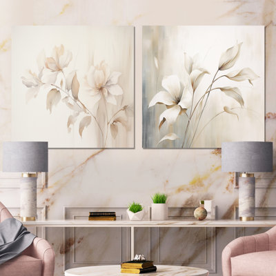 «Pink Blossoming Garden» - Ensemble de 2 collages carrés botaniques abstraits
