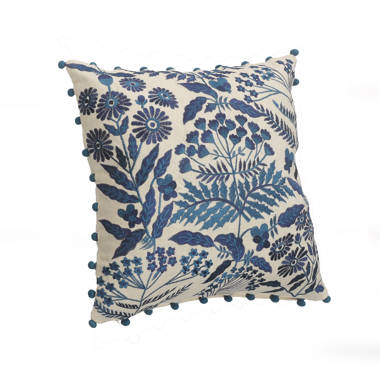 Cobalt Blue Velvet Throw Pillow, Bold Floral Print