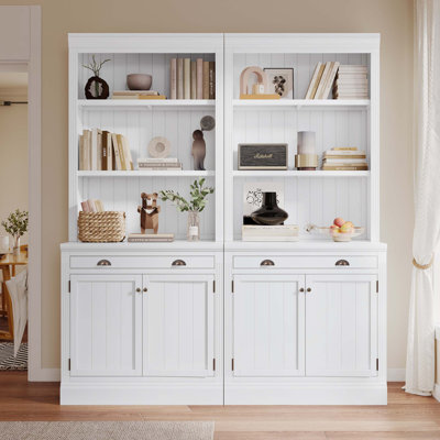 83.4"Tall Bookshelf Suite, Modern Bookcase Suite with LED Lighting,Doors and Drawers,2-Piece Set Storage Bookcase