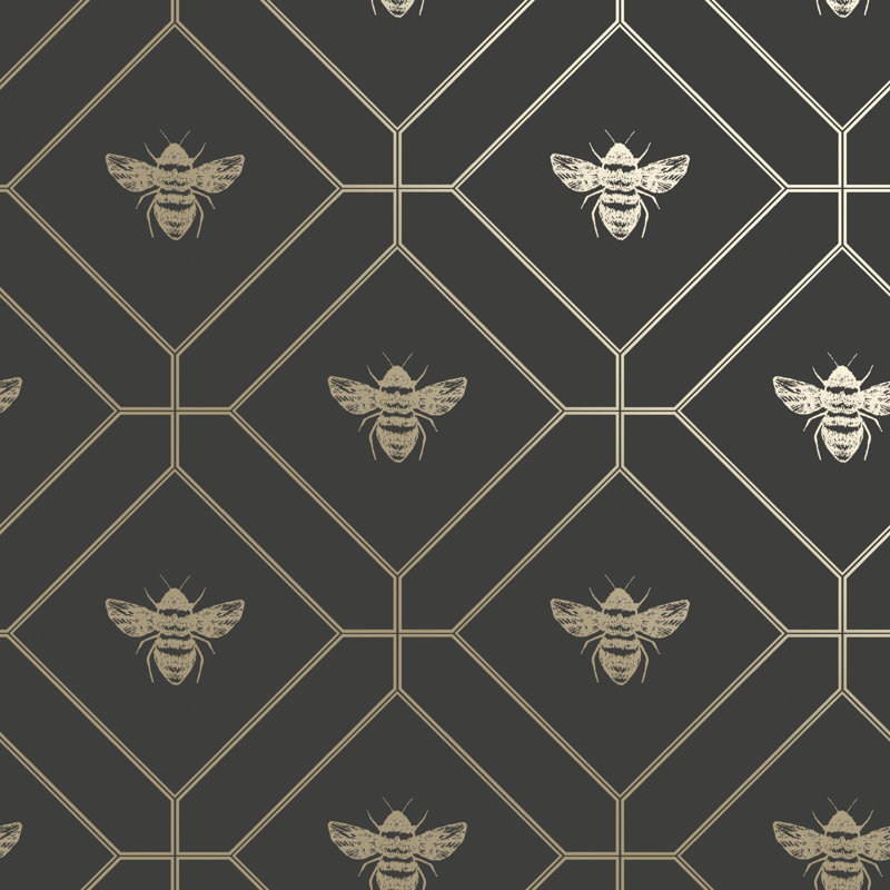 Caddo 53cm x 10.5cm Metallic Wallpaper Roll, Charcoal/Gold