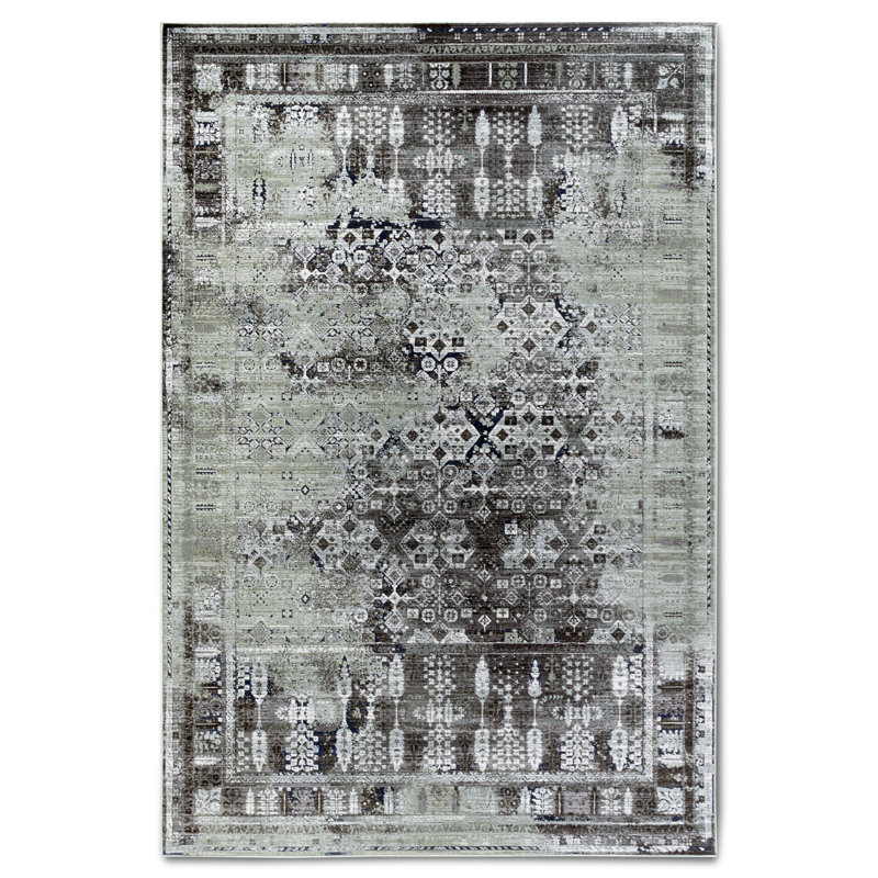 Kollektion 1809 No Pattern And No Solid Colour Machine Woven Light Green Area Rug, Rectangle 5' x 7'7"