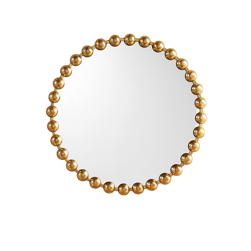 Beaded Round Wall Mirror, Gold, 27" x 27"