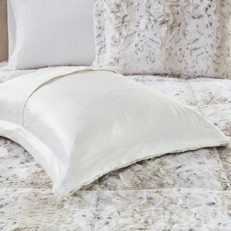 Édredon en fausse fourrure double / grand - gris, statique, Édredon très grand et 3 pièces supplémentaires, Beige brun