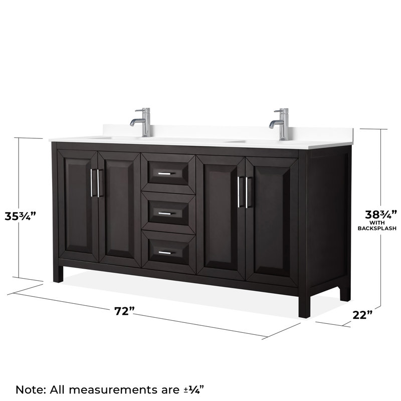 Daria 72'' W Double Vanity, Dark Espresso, Polished Chrome, White Cultured Marble