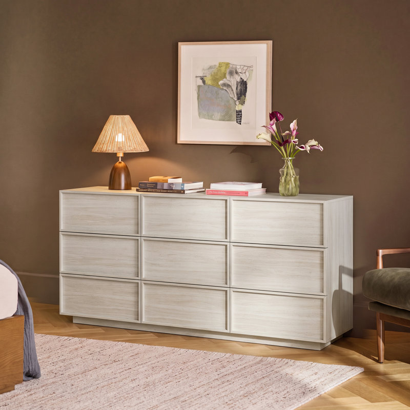 Commode 9 tiroirs en bois avec grand espace de rangement Abbate, Blanc