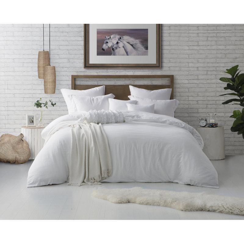 Ensemble de housse de couette en microfibre lavée et plissée très douce, Housse de couette double / grand + 2 taies d'oreil