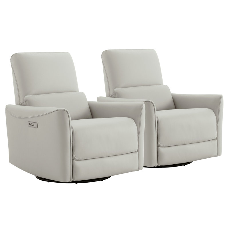 Fauteuil inclinable électrique pivotant en cuir Mikkel, Similicuir crème