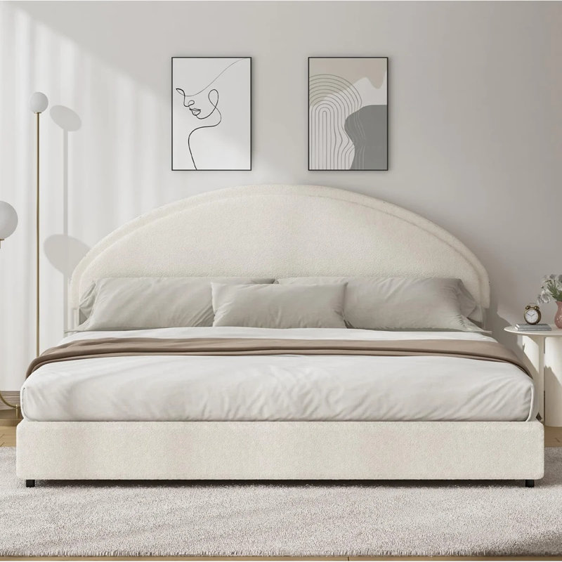 Ensemble de lit plateforme tapissier avec 2 tables de chevet fermières Boucle - Ensemble de chambre à coucher 3 pièces