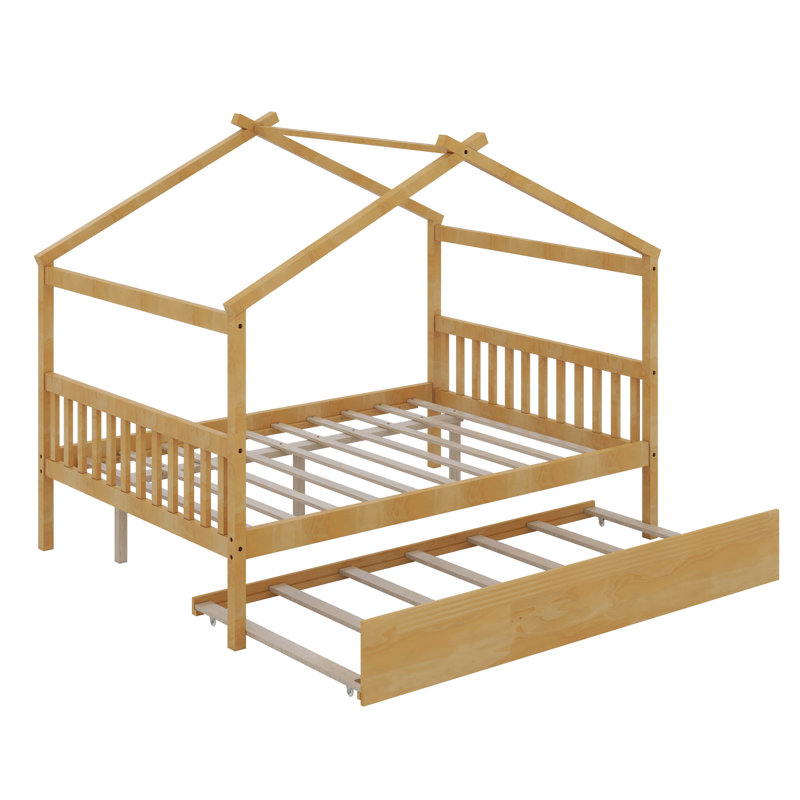 Saunderton Wooden House Bed with Trundle, Natural, Full
