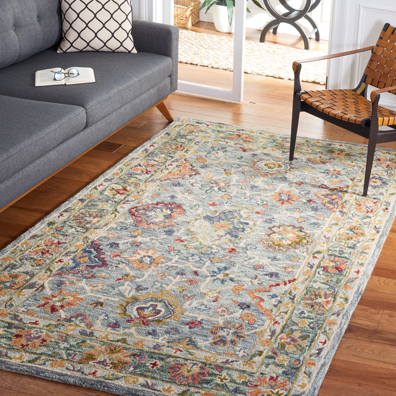 Oriental Hand Tufted Wool/Cotton Area Rug in Gray/Green, Rectangle 9' x 12'