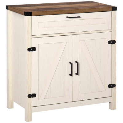 Buffet HOMcom Farmhouse, armoire de cuisine rustique à 2 portes de grange, armoire d'appoint avec rangement pour le salon, blanc